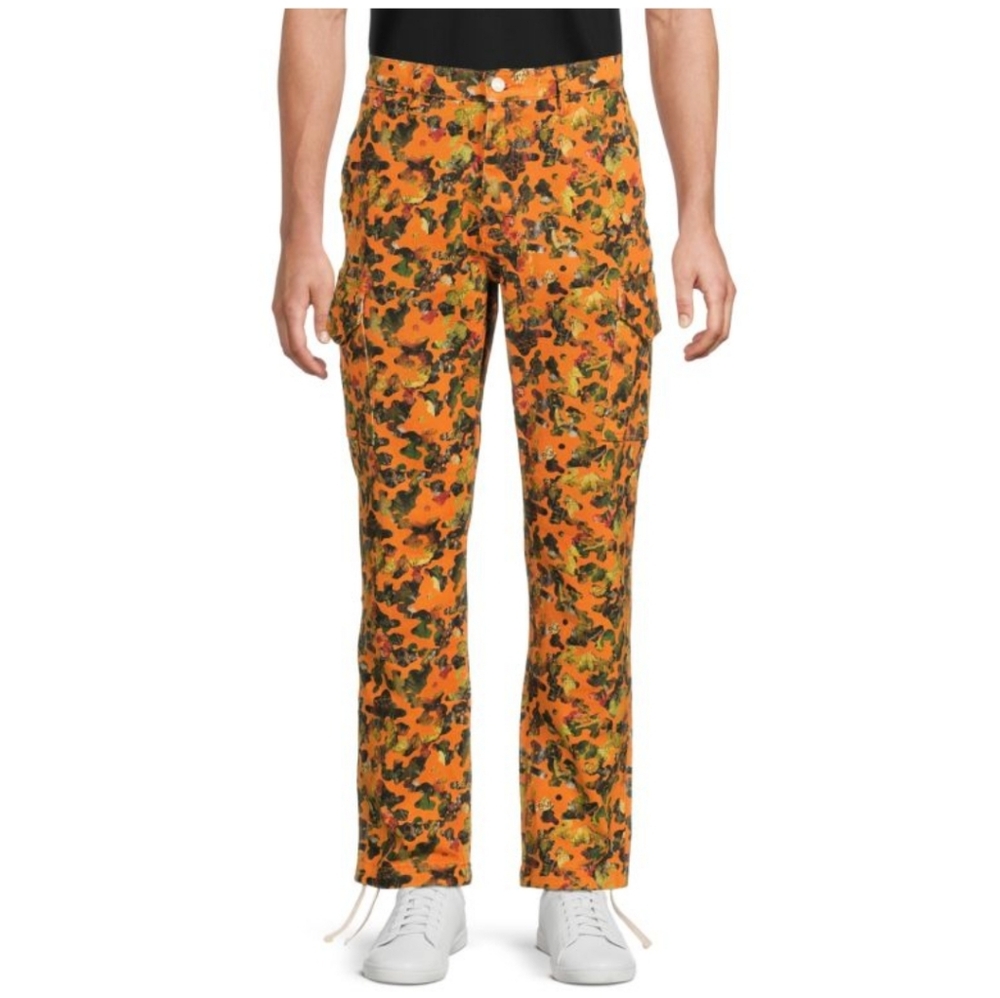PURPLE MULTI ORANGE TWILL CARGO PANTS